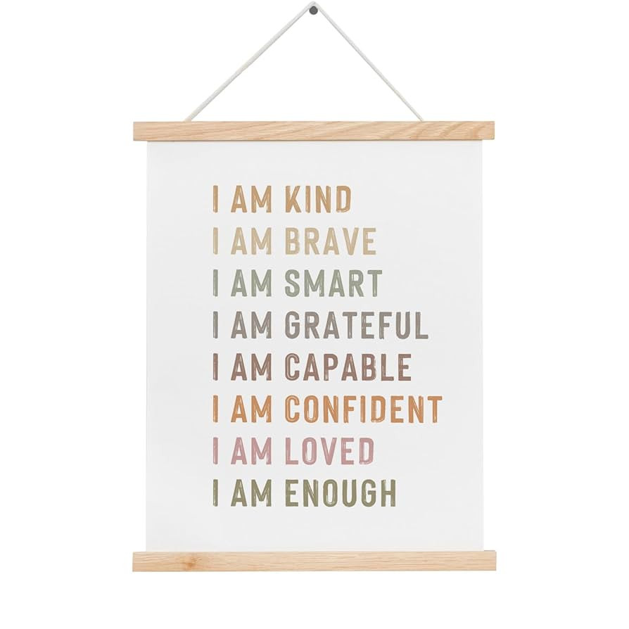 Kids Affirmations Wooden Hanging Poster Wall Art Classroom Toddler Playroom Poster Homeschool Dec... | Amazon (US)