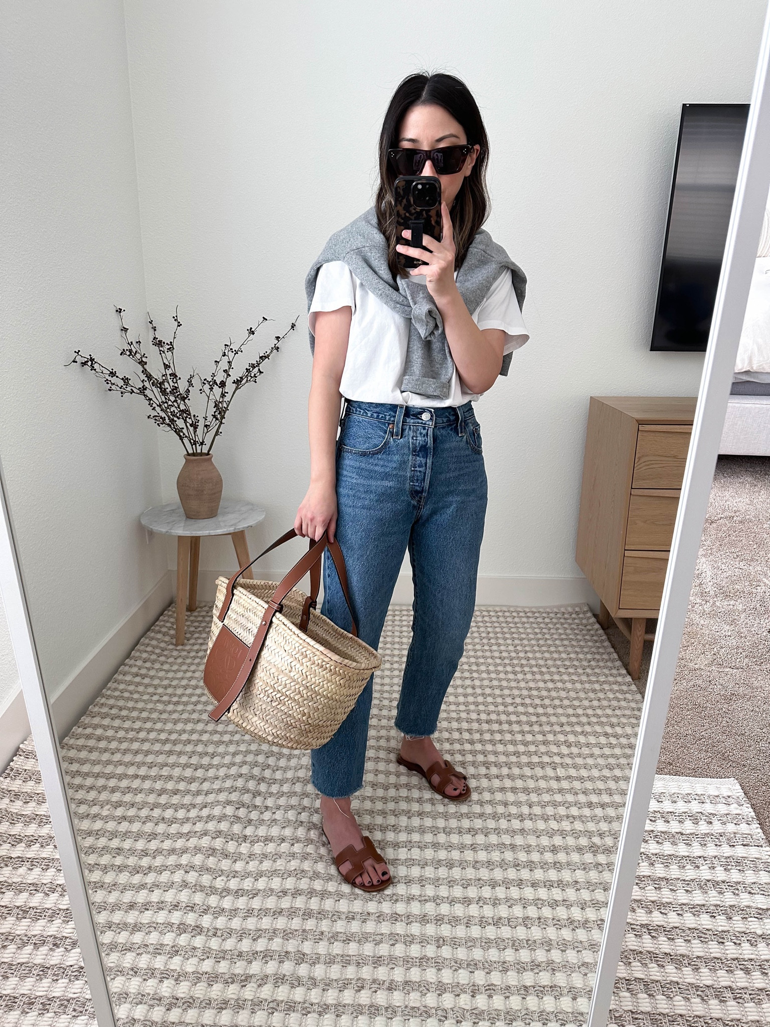 Levi’s 501 crop jeans. run TTS. Inseam is 25.25”. Perfect Medium Blue wash. 

Sweater - Eileen Fisher xs (old) 
Tee - Everlane Medium
Jeans - Levis 24
Sandals - Hermes 
Bag - loewe medium
Sunglasses - Celine  

Petite style, tonal style, neutral outfit, capsule wardrobe, minimal Style, street style outfits, Levi’s 501 jeans



#LTKFind #LTKitbag #LTKshoecrush