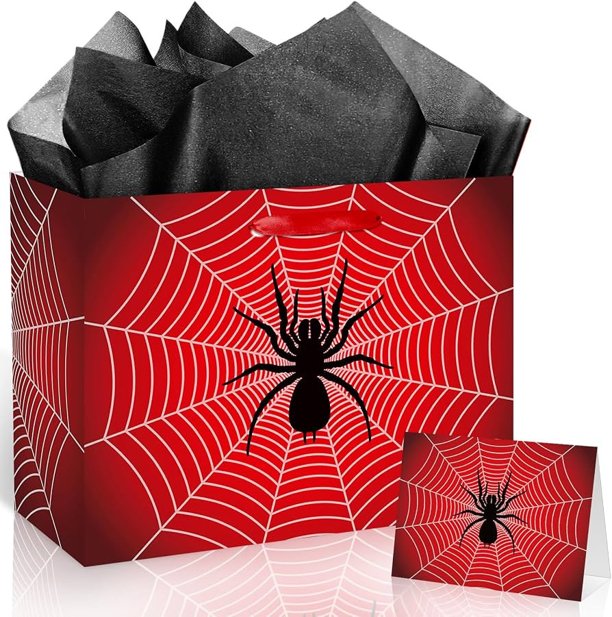 Yomaiha Spider Birthday Gift Bag Spider Party Paper Bags with Handles Tissue Paper and Card Red B... | Amazon (US)