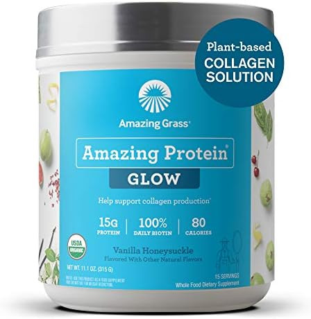 Amazing Grass GLOW Vegan Collagen Support with Biotin and Plant Based Protein Powder, Vanilla Honeys | Amazon (US)