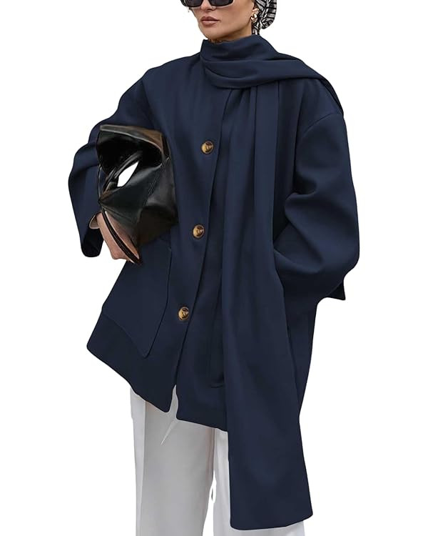 chouyatou Women's Casual Single Breasted Wool Coat with Scarf Office Work Wool Blend Trench Pea C... | Amazon (US)