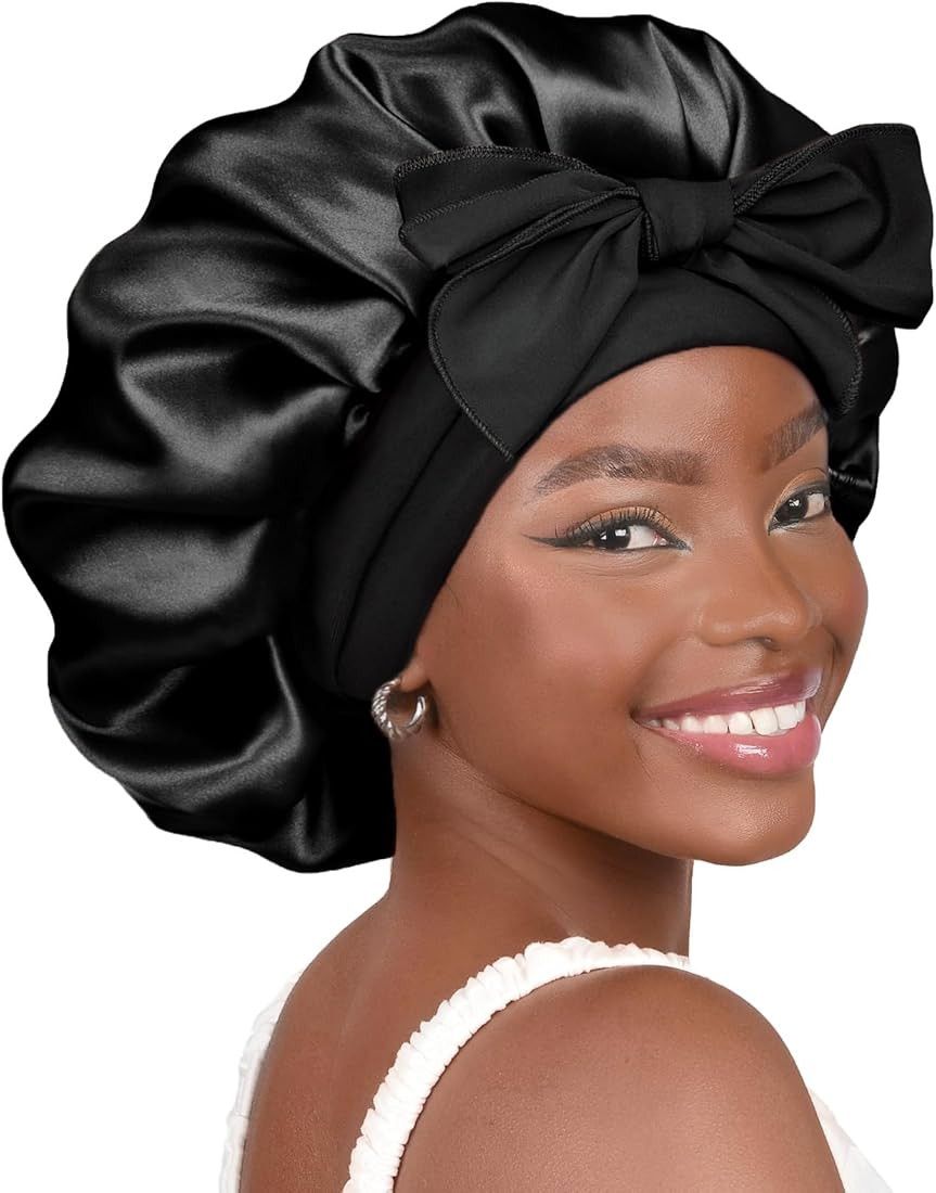 YANIBEST Silk Bonnet for Sleeping Women Satin Bonnet Double Layer Satin Lined Hair Bonnet with Ti... | Amazon (US)