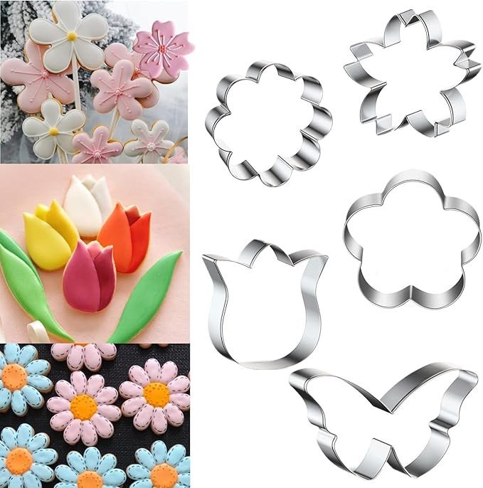 Spring Summer Flowers Cookie Cutters - Rose, Sunflower, Tulip, Daisy Flower, Butterfly, Stainless... | Amazon (US)