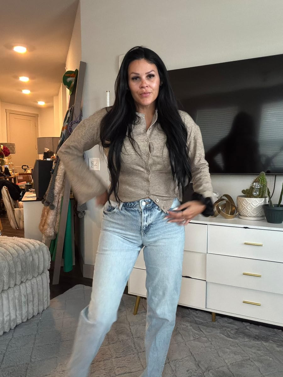 Keep it classic and comfortable with this everyday essential look. Pair a fitted tan cardigan with high-waisted light wash jeans for a timeless, versatile outfit perfect for any casual outing. #CasualStyle #DenimLover #EverydayOutfit 

 #LTKHoliday #LTKdayinmylife #LTKootd