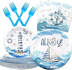 Nautical Birthday Party Decorations Set - Nautical Party Decorations, Plates, Napkins, and Forks ... | Amazon (US)