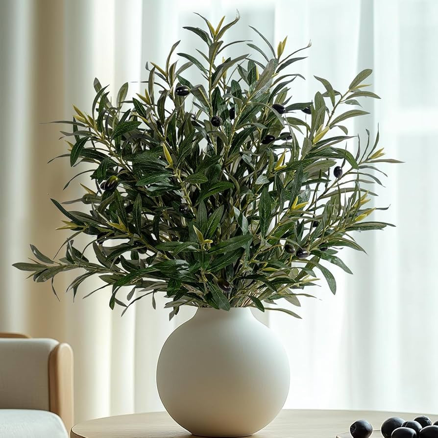 Bailikang 8PCS 24\u201d Artificial Olive Branches, Realistic Fake Olive Tree Branches with 712 Si... | Amazon (US)