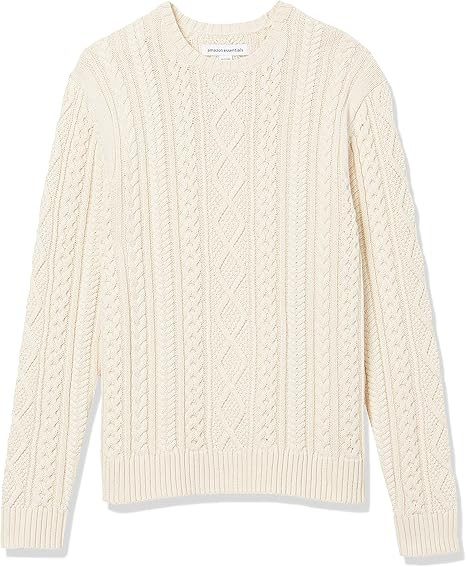 Amazon Essentials Men's Long-Sleeve 100% Cotton Fisherman Cable Crewneck Sweater | Amazon (US)