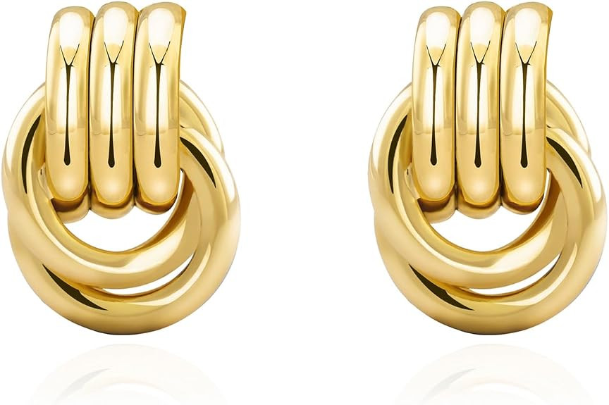 Chunky Gold Knot Earrings for Women Trendy Statement Dangle Earrings | 14K Gold Silver Plated, Fa... | Amazon (US)