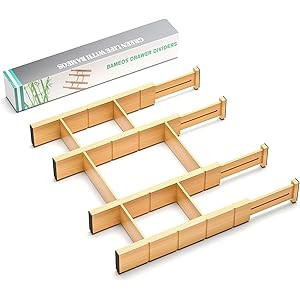 BAMEOS Drawer Dividers Bamboo Organizer 6 Extra Mini Inserts, Cutlery Organizer Adjustable Expand... | Amazon (US)