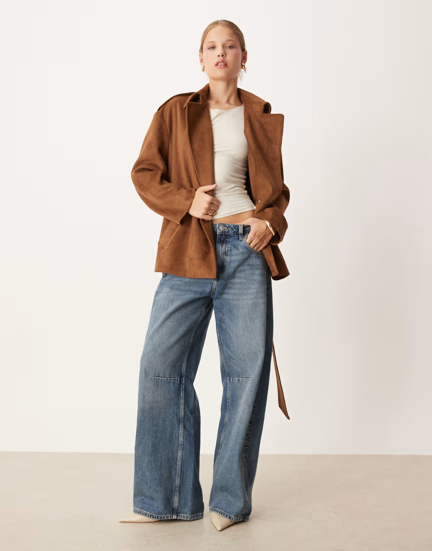 Pretty Lavish faux suede tie waist jacket in brown | ASOS (Global)