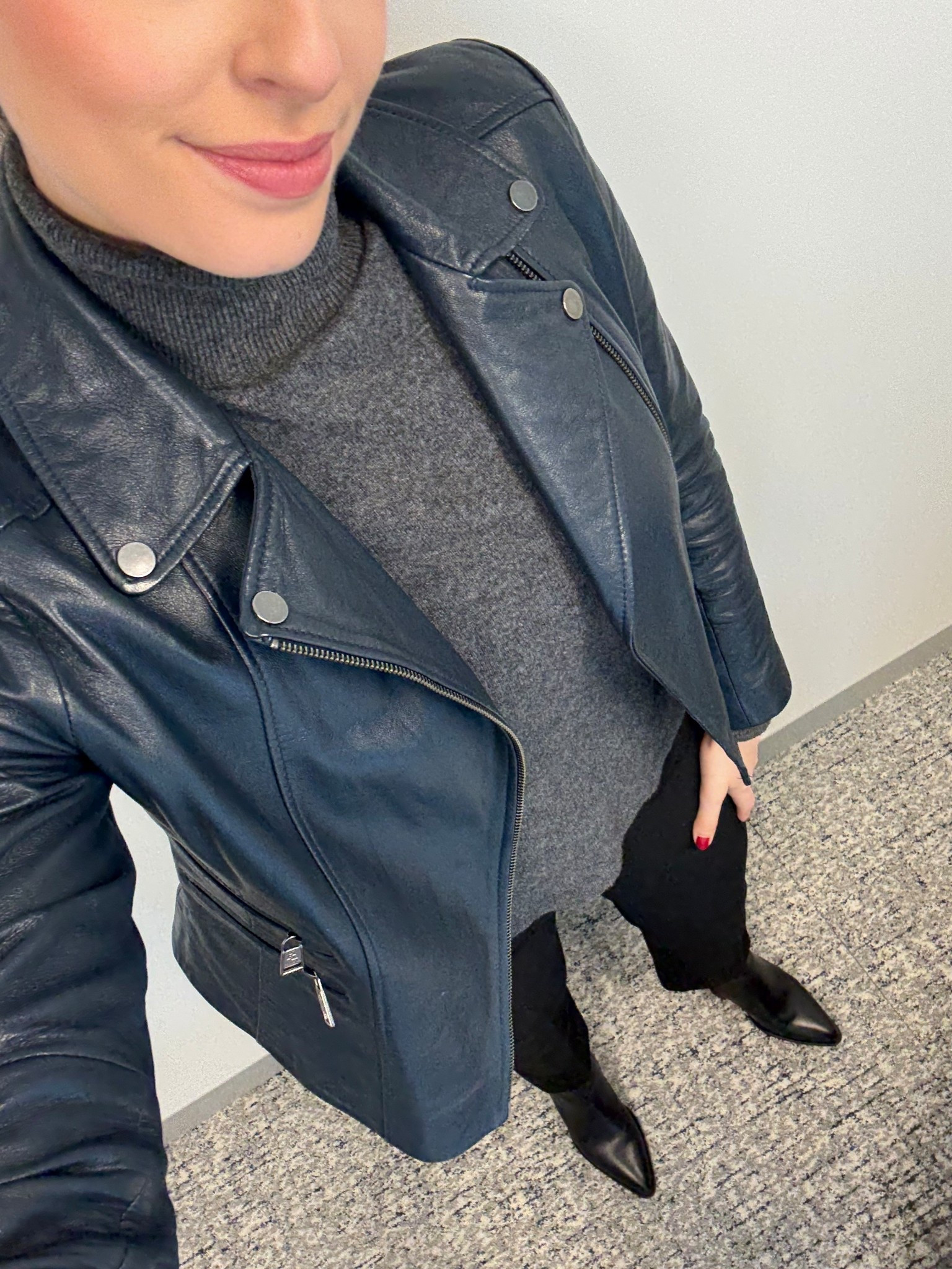 Business casual, office outfit, office style, corporate style, corporate workwear, winter workwear, lawyer, attorney, leather jacket, cashmere turtleneck, work pants, high waisted work pants, Margaux boots, black ankle boots, heeled ankle boots, corporate girl, moto jacket

#LTKWorkwear #LTKTall #LTKSeasonal