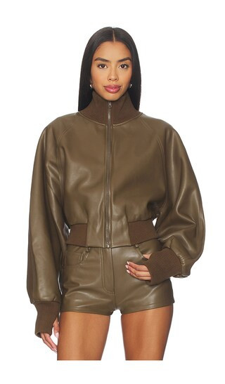 Norma Kamali Oversized Turtleneck Bomber Jacket To Waist in Dark Green. - size XS | Revolve Clothing (Global)