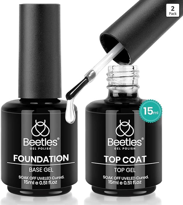 Beetles 2 Pcs 15ml No Wipe Gel Top Coat and Base Coat Set - Shine Finish and Long Lasting Soak Of... | Amazon (US)