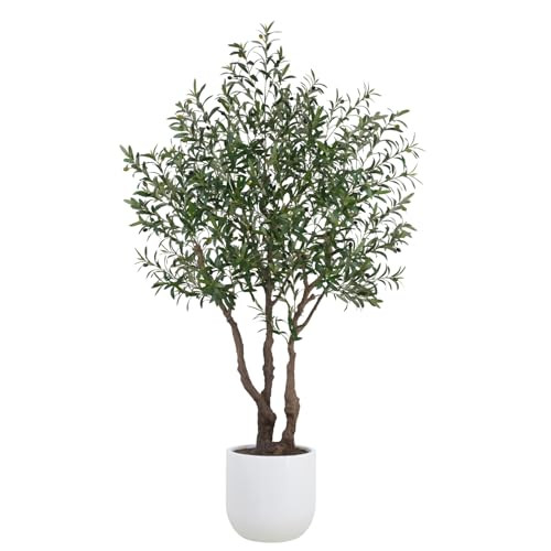 CG Hunter Faux Olive Tree, Premium Handmade Artificial Indoor Tree Stands 7.5-ft Tall, Lifelike-Leaves & Hand Painted Trunk, Planter Pot Included | Amazon (US)