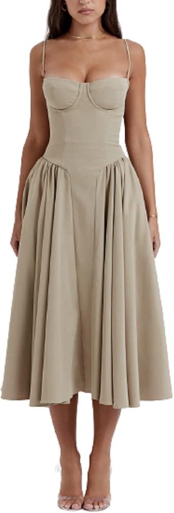 Women Y2k Boho Maxi Dress Square Collar Backless Floral Split Corset Dress Cottagecore Sleeveless... | Amazon (US)