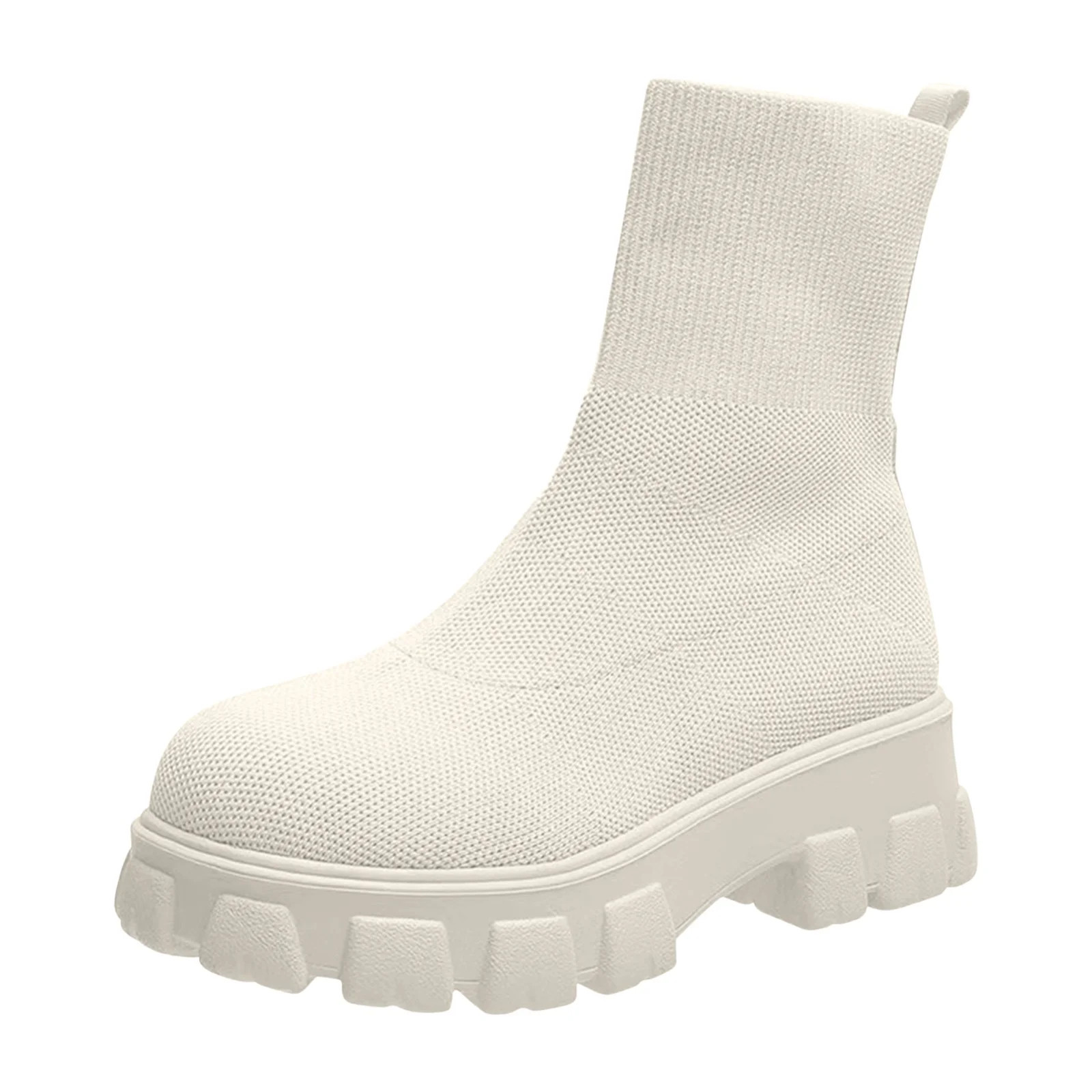 Jsaierl Women's Platform Ankle Knit Boots Elastic Chunky Heel Lug Sole Booties Slip On Sock Booti... | Walmart (US)