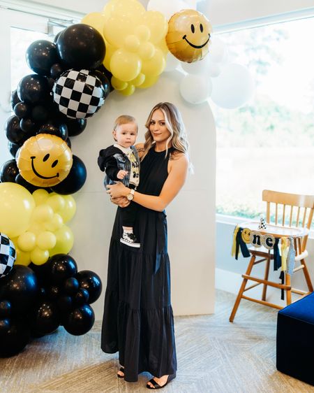 What AJ & I wore to the party, I linked Claira’s outfit as well. Our balloon arch was from a local company called Blue Lime Events! 