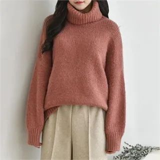 Turtle-Neck Wool Blend Boxy Sweater | YesStyle Global