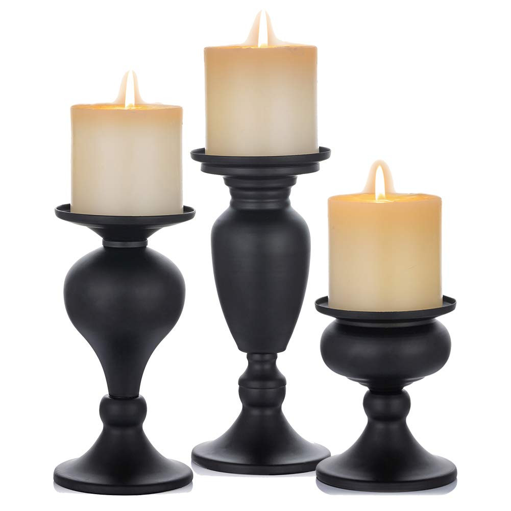 Sziqiqi Pillar Candle Holders Set of 3 Black for Table Mantle Fireplace Decor Modern Farmhouse Ho... | Amazon (US)