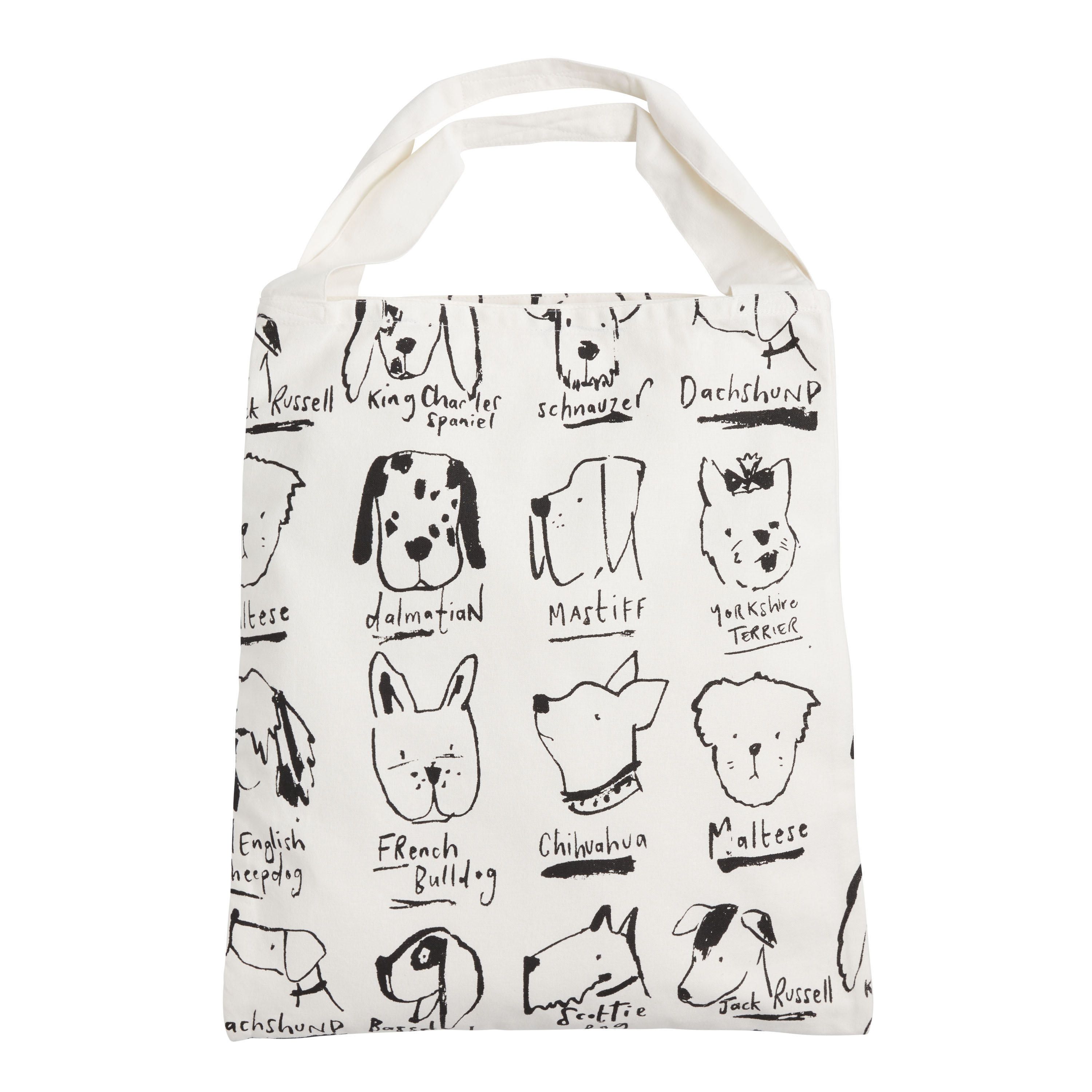 Black And White Illustrated Dogs Canvas Tote Bag | World Market
