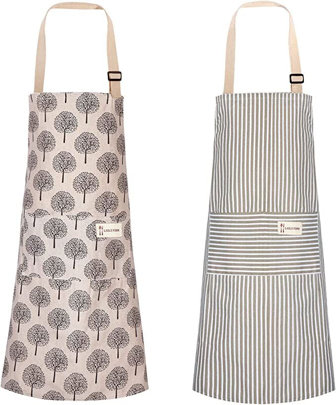 Syhood 2 Pieces Linen Cooking Kitchen Apron for Women and Men Kitchen Bib Apron with Pocket Adjus... | Amazon (US)