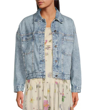 Opal Swing Point Collar Long Sleeve Dropped Shoulder Denim Jacket | Dillard's