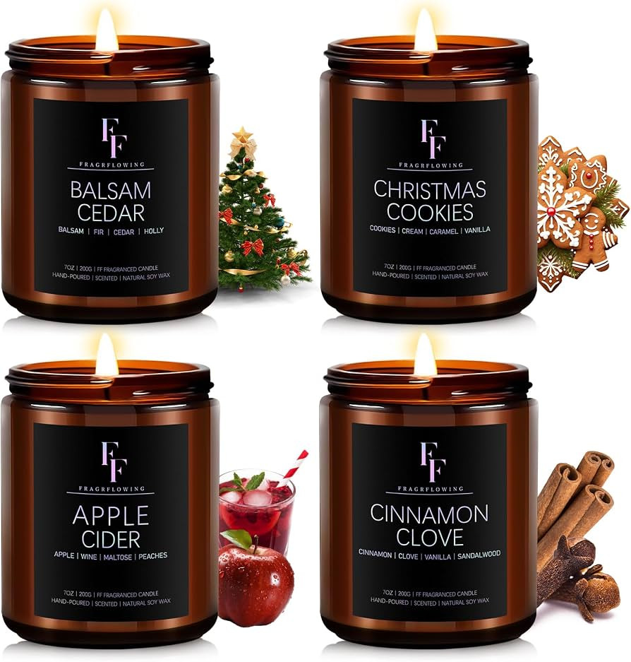 Christmas Candles Set, Christmas Scented Candles for Home, 4 Pack Holiday Candles Natural Soy Can... | Amazon (US)