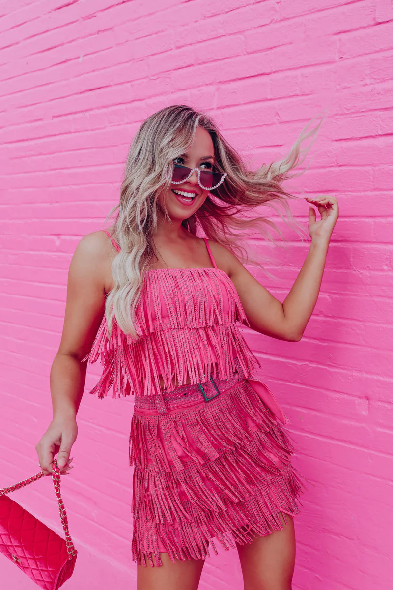 Rhinestone Diva Fringe Crop Top - Pink | Whiskey Darling Boutique