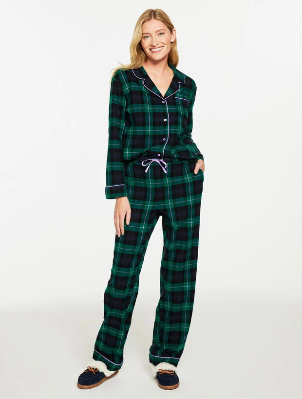 Cotton Flannel Sleep Set - Prancer Black Watch | Talbots