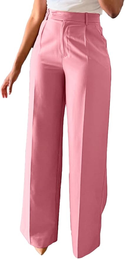 Lucuna Women's Wide Leg Dress Pants High Waisted Straight Leg Slacks Business Office Work Pants T... | Amazon (US)