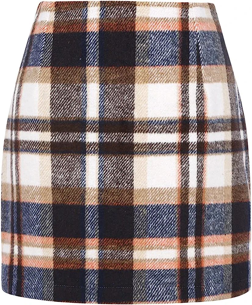 Plaid Mini Skirt for Women High Waist A line Bodycon Pencil Fall Skirts | Amazon (US)