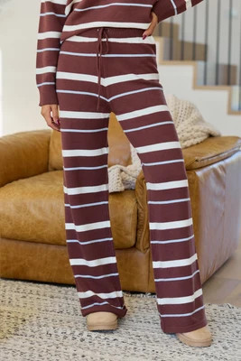 Weekend Replay Striped Sweater Pants Brown/Blue | Pink Lily
