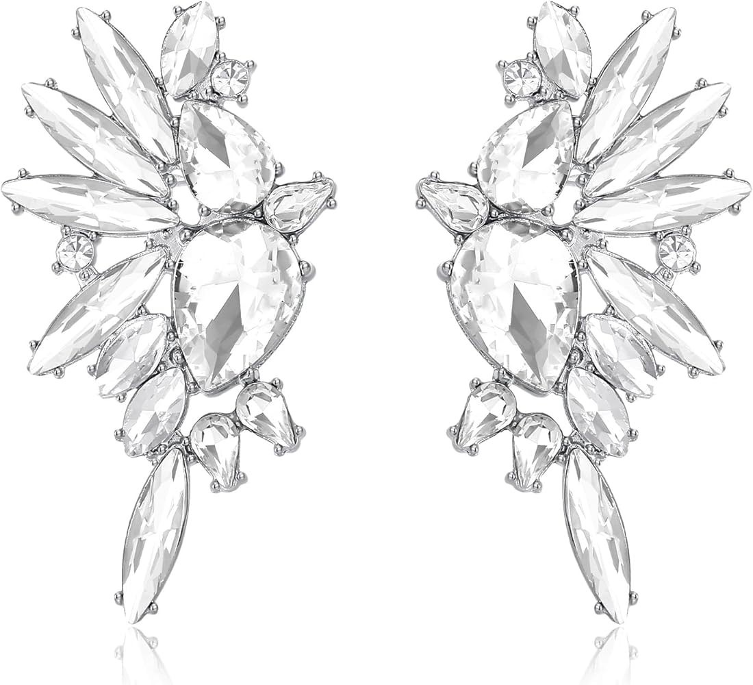 Vintage Rhinestone Statement Earrings Retro Big Cluster Crystal Drop Dangle Earrings for Women | Amazon (US)