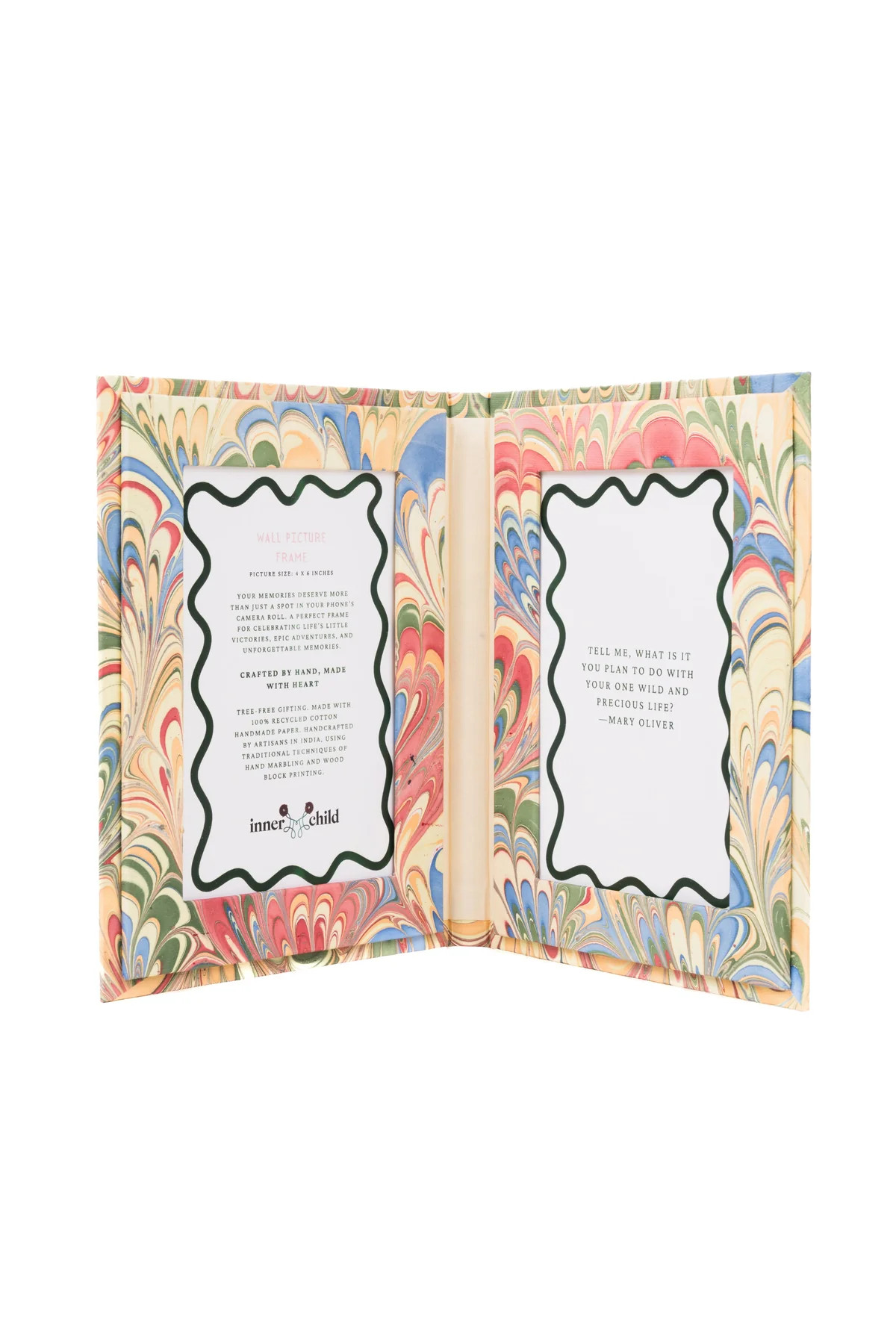 Hand-Marbled Picture Frame Folding Book 4x6 in Multicolor | Over The Moon