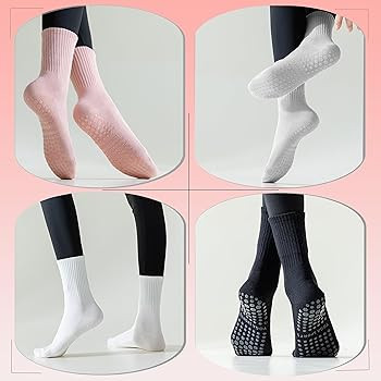Yoga Pilates Non Slip Socks with Grips for Women (4 Pairs) Non Skid Gripper Crew Socks for Yoga H... | Amazon (CA)