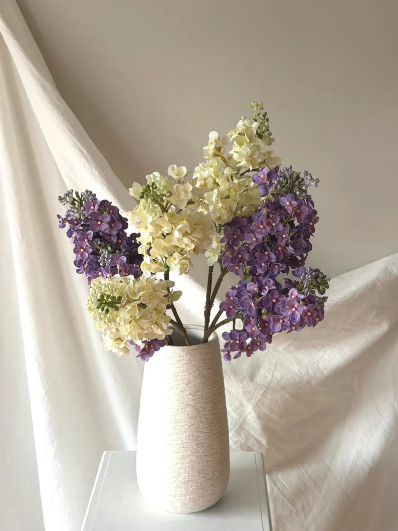 Real Touch Lilac Stem, Faux Lilac Branch, Cream White Faux Floral Branch, Fake Flower Arrangement... | Etsy (Global)