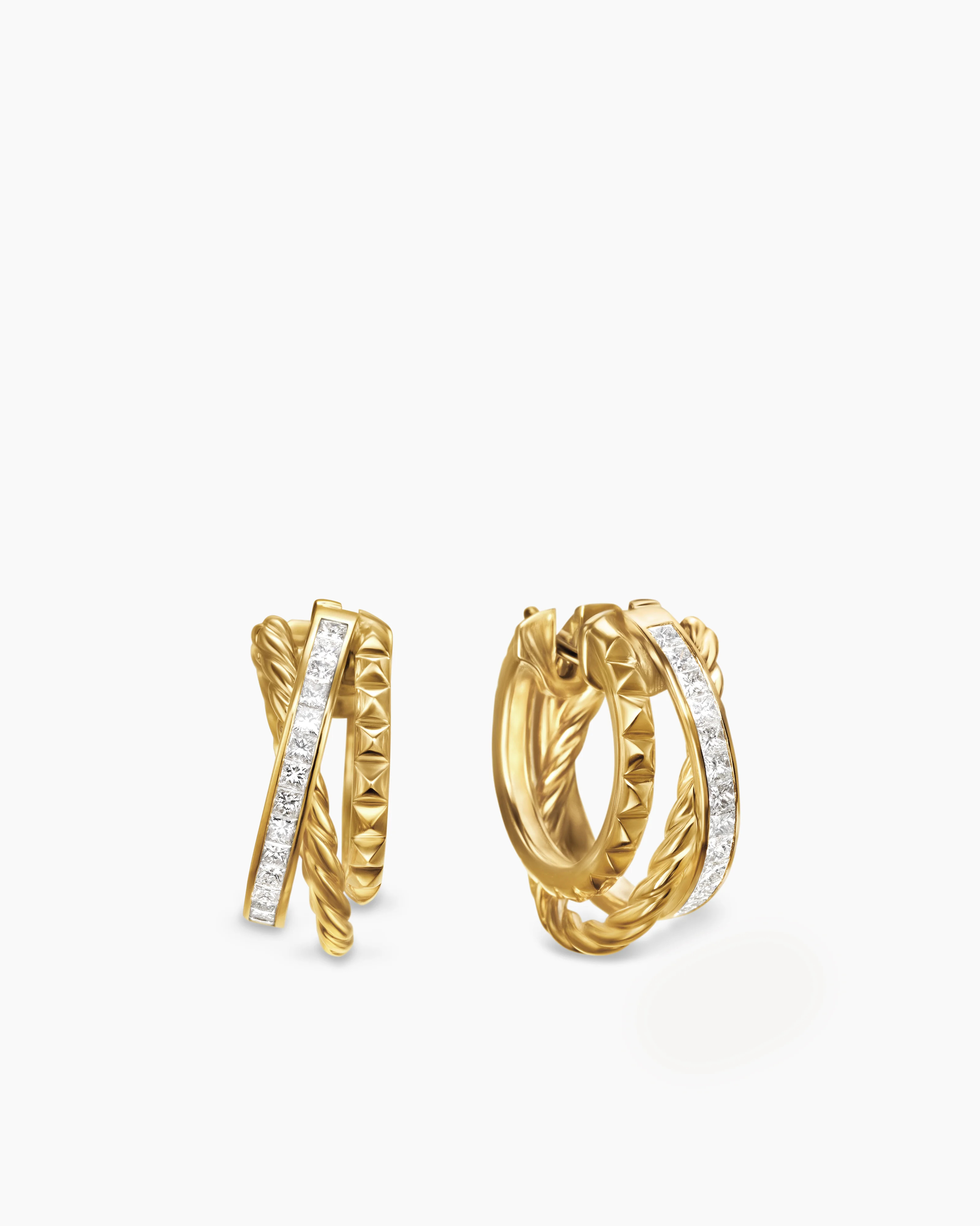 David Yurman | Crossover Trio Multi Row Hoop Earrings in 18K Yellow Gold with Diamonds, 18mm | David Yurman