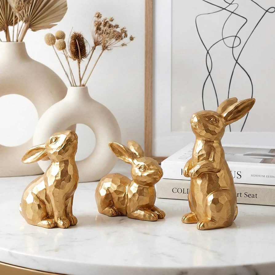Large Gold Easter Bunny Decor, Set of 3 Geometric Resin Rabbit Figurines (Up to 6.2" Tall) - Mode... | Amazon (US)
