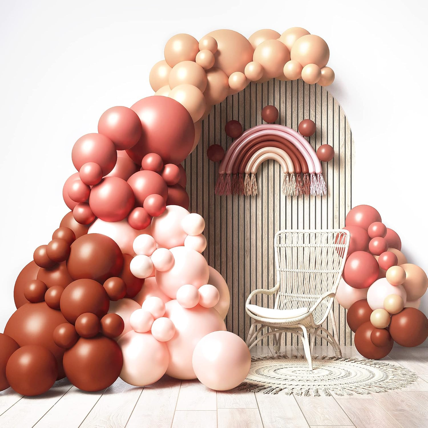 HOUSE OF PARTY Boho Balloons Garland Kit - 120 Pcs Retro Pink, Macaron Orange, Brown Boho Balloon... | Amazon (US)