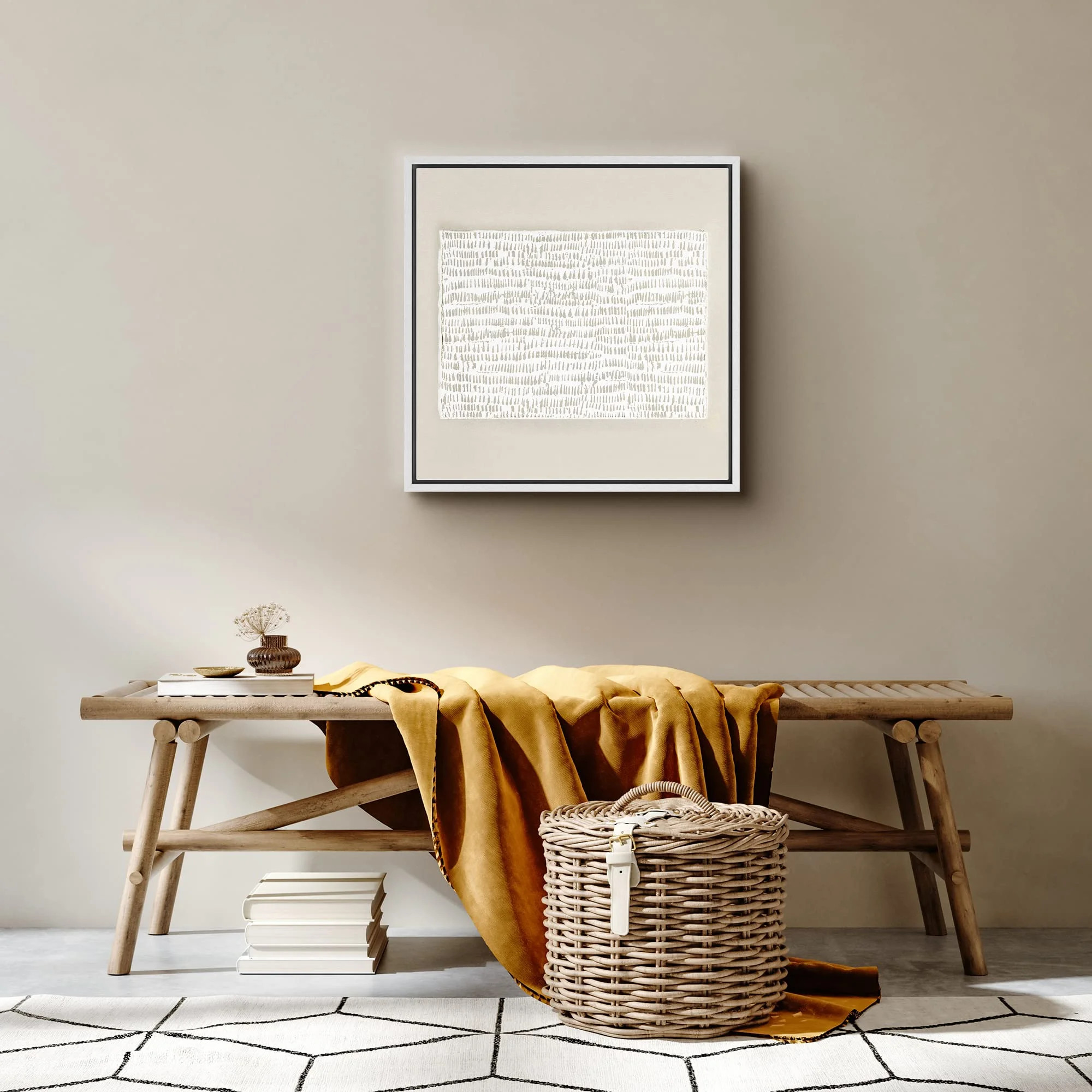 PixonSign Framed Canvas Wall Art Tan & White Grunge Geometric Line Pattern Print Abstract Fine Ar... | Walmart (US)