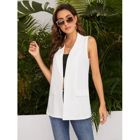 Shawl Collar Sleeveless Blazer M(6) White Elegant F037D | Walmart (US)