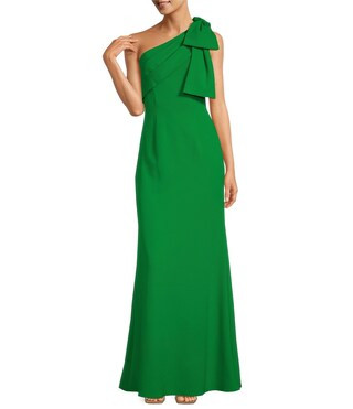 Stretch Crepe Bow One Shoulder Mermaid Gown | Dillard's
