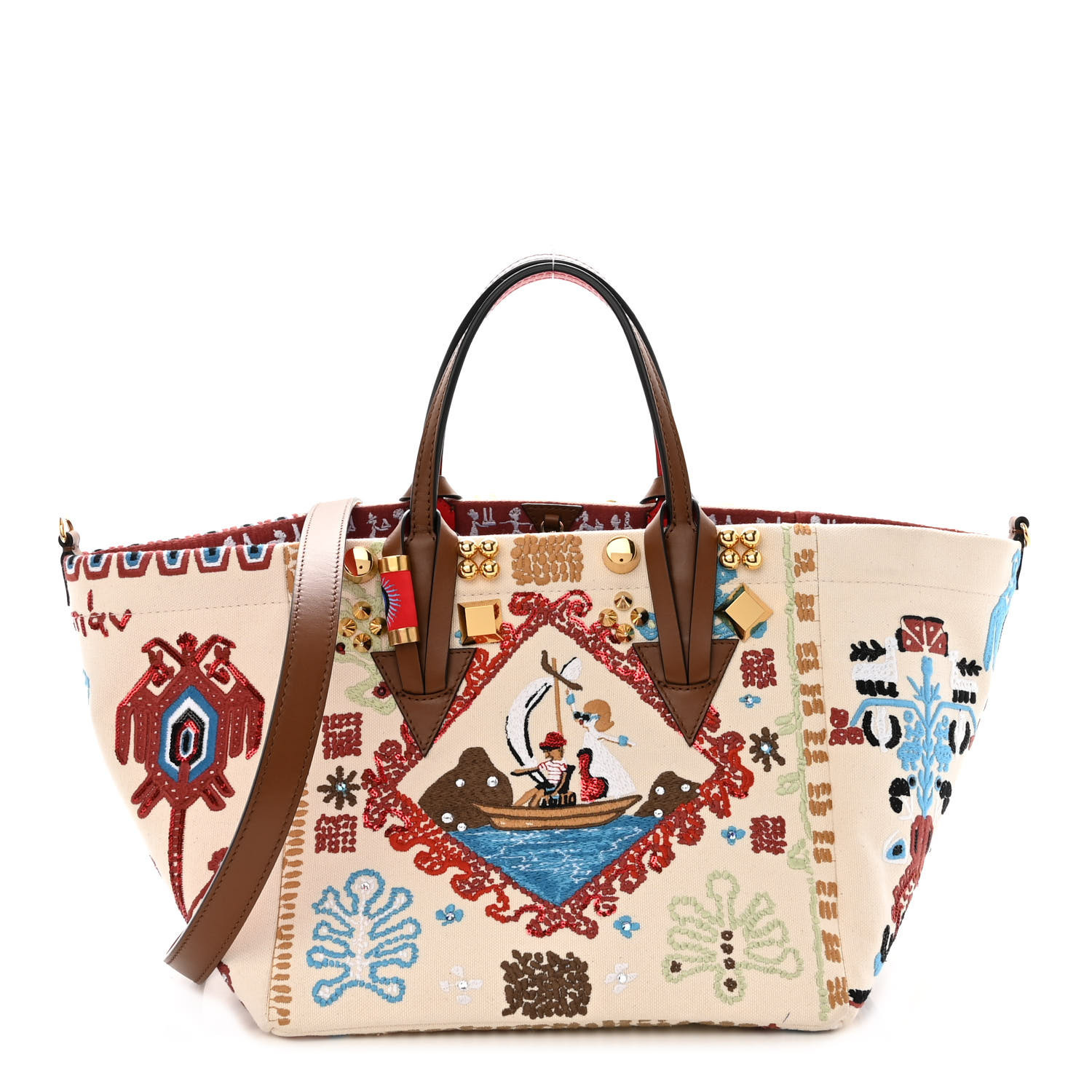 Frise Broderie Calfskin Greekaba Tote Biscotto Multicolor | FASHIONPHILE (US)