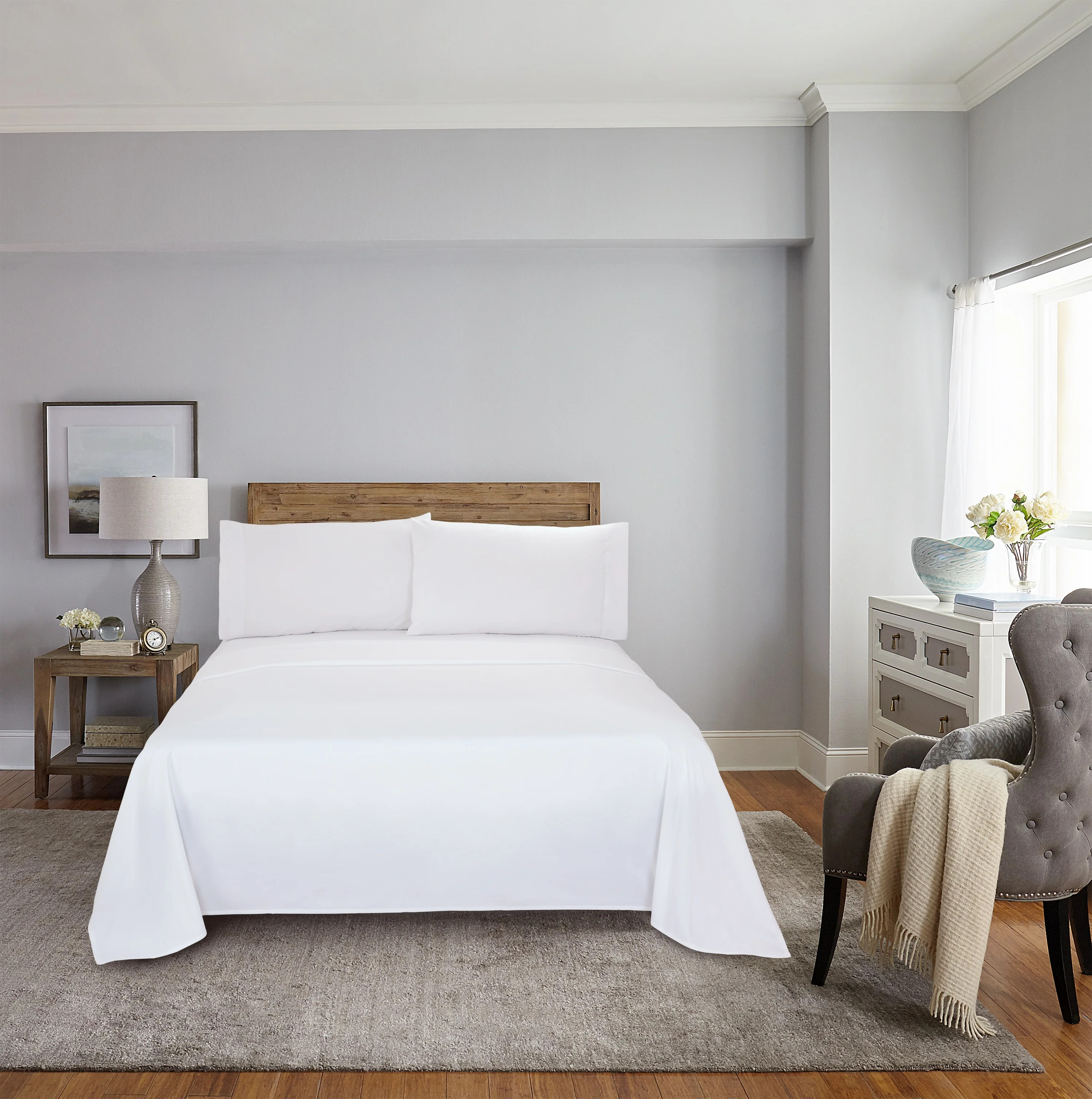 Mainstays Copper Infused Antimicrobial Cooling Microfiber Sheet Set, White King 4 Pcs | Walmart (US)