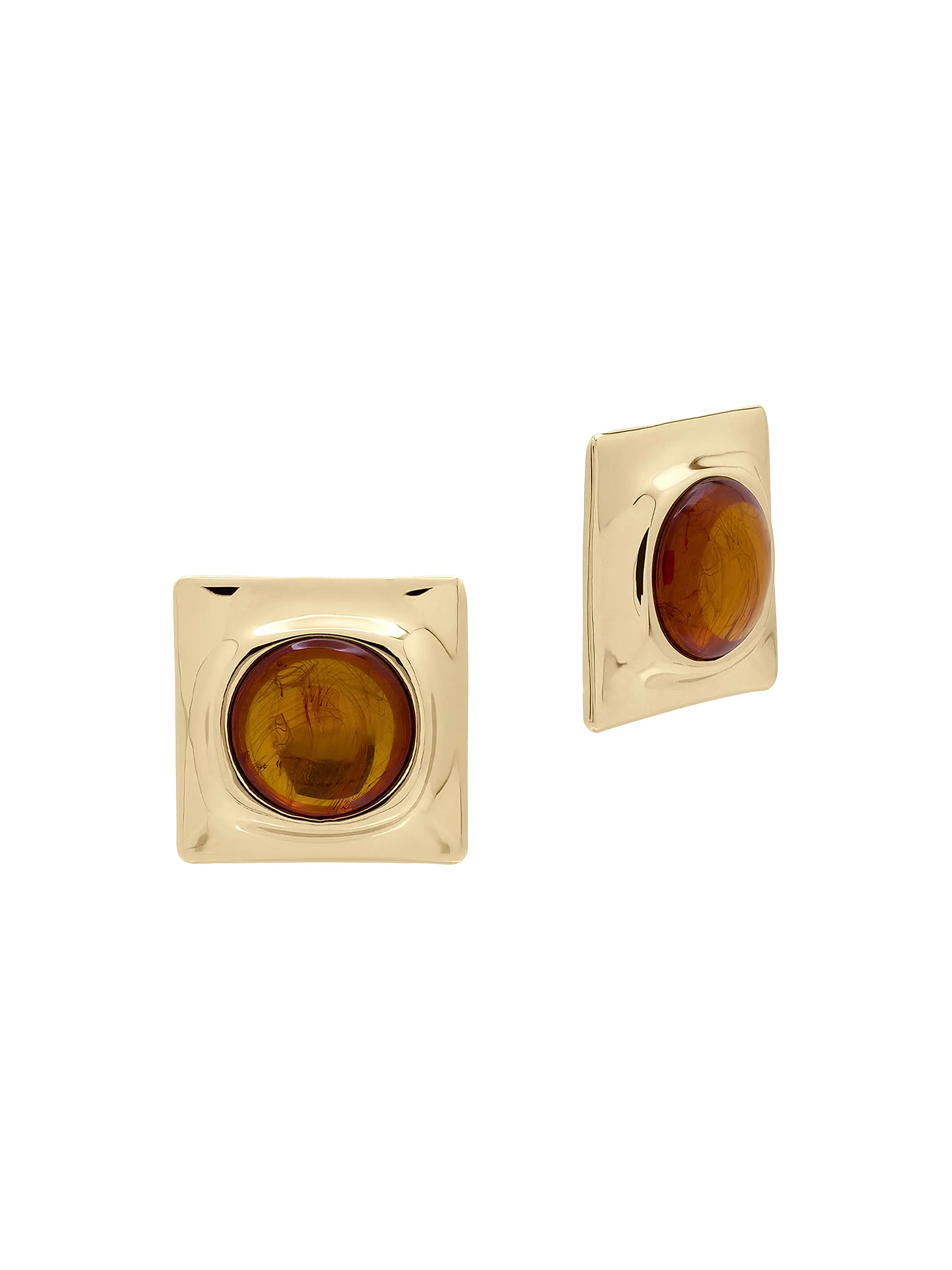 Joan 14K-Gold-Plated & Amber Square Stud Earrings | Saks Fifth Avenue