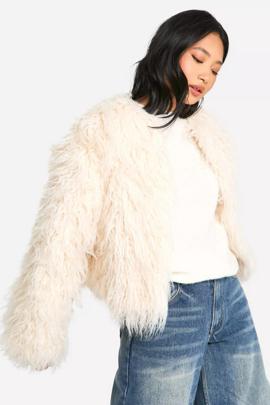 Petite Shaggy Fur Drop Shoulder Jacket | boohoo (US & Canada)