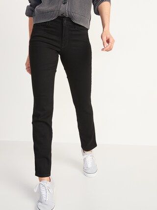 Mid-Rise Power Slim Straight Black Jeans for Women | Old Navy (US)
