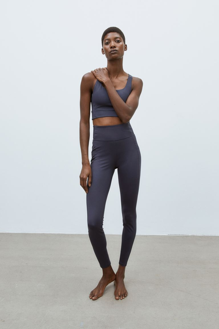 DryMove™ Medium Support Sports Bra - Square Neckline - Steel blue - Ladies | H&M US | H&M (US + CA)