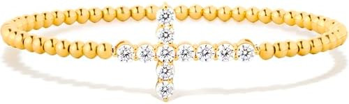 Cross Bracelet for Women, Beaded Bracelets for Women, 925 Sterling Silver Bracelet, 18K Gold Plat... | Amazon (US)