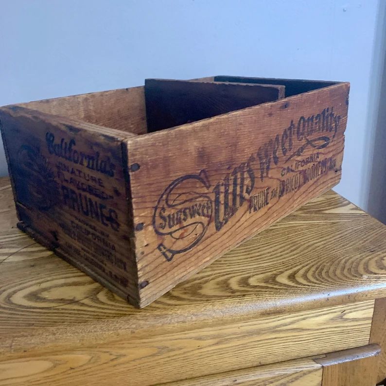 Wooden SUNSWEET PRUNES Box w Shelf, Vintage San Jose CA, Creasey Portsmouth Ohio Advertising, Rus... | Etsy (US)